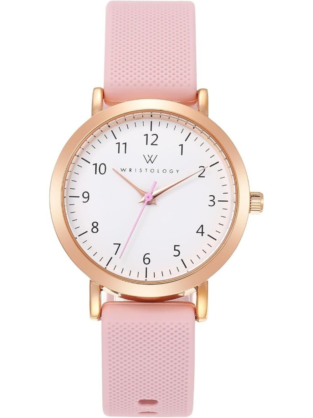 Women's Rose Gold Pink Silicone Strap Easy to Read Analog Large Face Wrist Watch